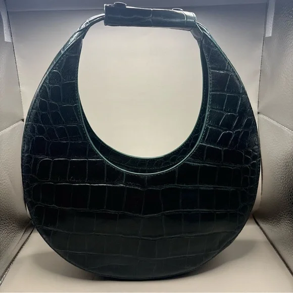 Elegant Green Staud Moon Bag Crocodile-Embossed Women's Shoulder Bag